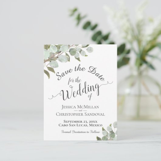 Carte Postale Faire-part Eucalyptus rustique & Mariage verdoyant Enregistre (Debout devant)