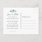 Carte Postale Faire-part Eucalyptus Script Gray Photo Sauvegarder Notre Dat (Dos)