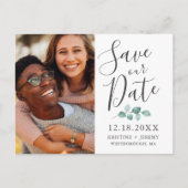 Carte Postale Faire-part Eucalyptus Script Gray Photo Sauvegarder Notre Dat (Devant)