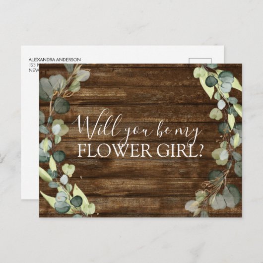 Carte Postale Faire-part Eucalyptus verdure Serez-vous ma fille de fleurs (Devant / Derrière)