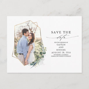 Carte Postale Faire-part Eucalyptus vert Photo Enregistrer la date