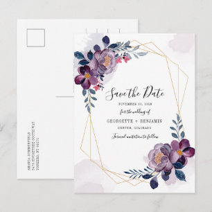 Carte Postale Faire-part Événement à ne pas manquer : Fleurs violettes géom