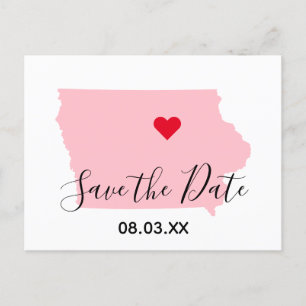 Carte Postale Faire-part Événement à ne pas manquer Iowa Cœur Rouge Rose