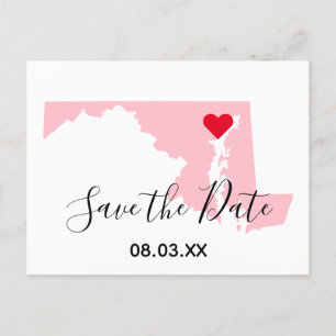 Carte Postale Faire-part Événement à ne pas manquer Pink Maryland Red Heart
