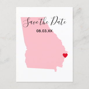 Carte Postale Faire-part Événement à retenir Géorgie Cœur Rouge Sauvegarder