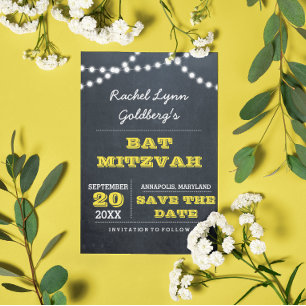 Carte Postale Faire-part Événement Bat Mitzvah Tableau Noir Lumières Or Sau