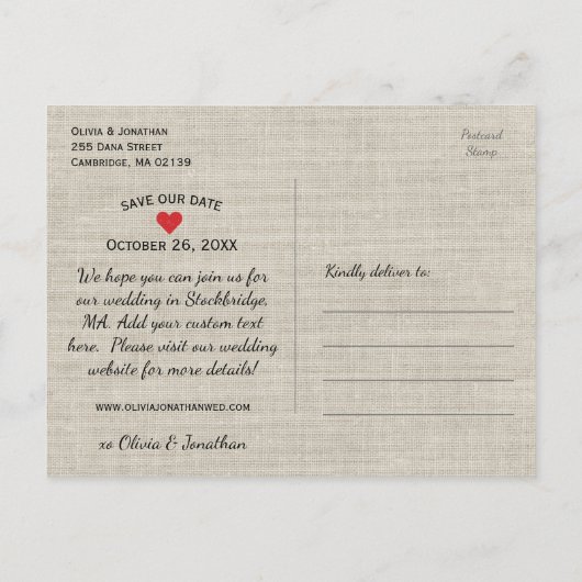 Carte Postale Faire-part Événement champêtre - Date à sauvegarder | Cœur vi (Dos)