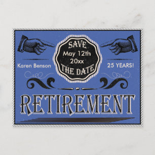 Carte Postale Faire-part Événement de retraite à l'ancienne - Bleu Enregist
