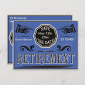 Carte Postale Faire-part Événement de retraite à l'ancienne - Bleu Enregist (Devant / Derrière)