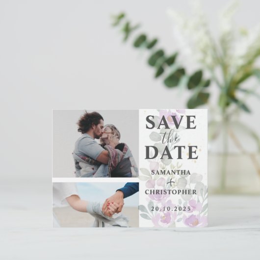 Carte Postale Faire-part Événement Floral Enregistrer la Date Rose & Blanc (Debout devant)