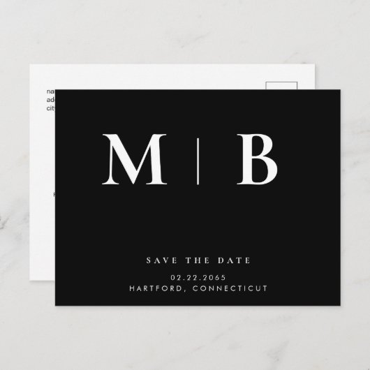 Carte Postale Faire-part Événement Mariage Élégant Monogramme Noir (Devant / Derrière)