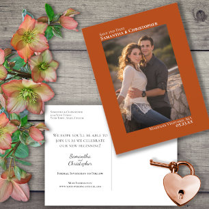 Carte Postale Faire-part Événement Mariage Minimaliste Orange Rouille Photo