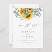 Carte Postale Faire-part Événement Mariage Tournesol Eucalyptus Rustique À  (Devant / Derrière)