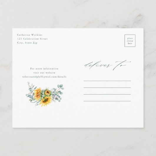 Carte Postale Faire-part Événement Mariage Tournesol Eucalyptus Rustique À (Dos)