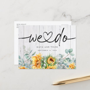 Carte Postale Faire-part Événement Rustique Tournesol Eucalyptus Nous Sauvo