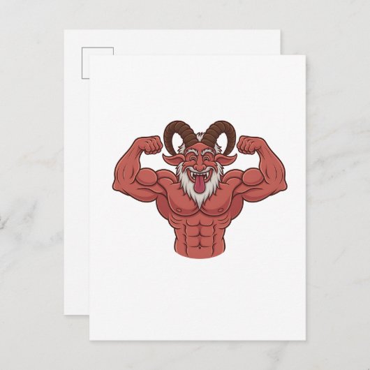 Carte Postale Faire-part Evil Krampus Noël Flexing Muscles Fitness (Devant / Derrière)