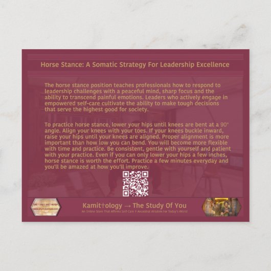 Carte Postale Faire-part Exercice Horse Stance Pour L'Excellence En Leaders (Dos)