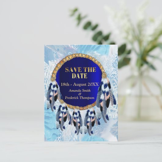 Carte Postale Faire-part Exotic Blue Dream Catcher Enregistrer les dates (Debout devant)