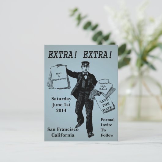 Carte Postale Faire-part Extra ! Extra ! Journal ancien sauvegarder la date (Debout devant)