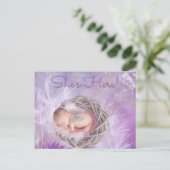 Carte Postale Faire-part Faire annonce de naissance de bébé "Elle est là" v (Debout devant)