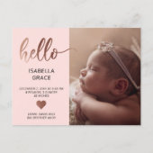 Carte Postale Faire-part Faire Annonce Photo de Bébé Rose Bonjour (Devant)