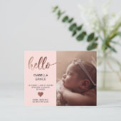 Carte Postale Faire-part Faire Annonce Photo de Bébé Rose Bonjour (Debout devant)