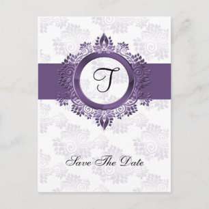 Carte Postale Faire-part faire fleurir la mariée de monogramme violet enreg