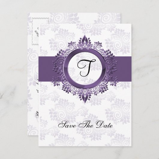 Carte Postale Faire-part faire fleurir la mariée de monogramme violet enreg (Devant / Derrière)