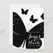 Carte Postale Faire-part Faire part avec papillons noirs sur fond blanc (Devant / Derrière)