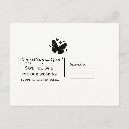 Carte Postale Faire-part Faire part avec papillons noirs sur fond blanc (Dos)