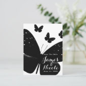 Carte Postale Faire-part Faire part avec papillons noirs sur fond blanc (Debout devant)