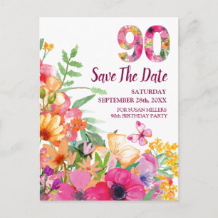 Carte Postale Faire-part Faire part de 90e anniversaire Floral Save The Dat