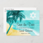 Carte Postale Faire-part Faire part de Bat Mitzvah à la plage tropicale (Devant / Derrière)