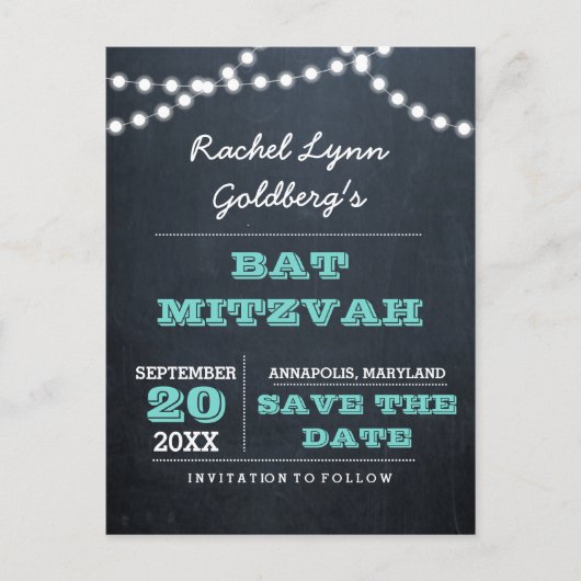 Carte Postale Faire-part Faire part de Bat Mitzvah sur tableau vert (Devant)