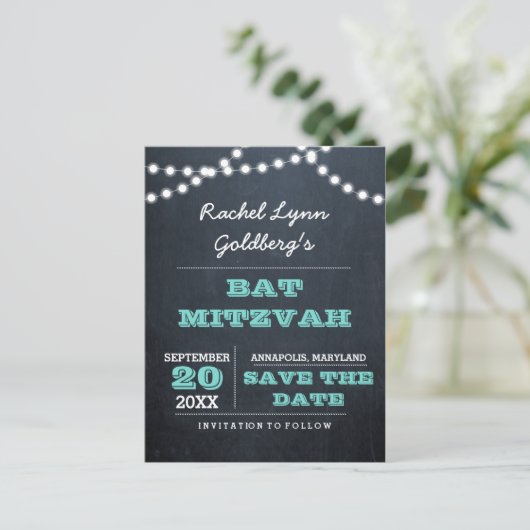 Carte Postale Faire-part Faire part de Bat Mitzvah sur tableau vert (Debout devant)