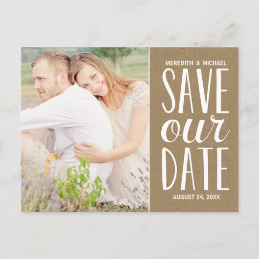 Carte Postale Faire-part Faire part de date de mariage en papier kraft rust (Devant)