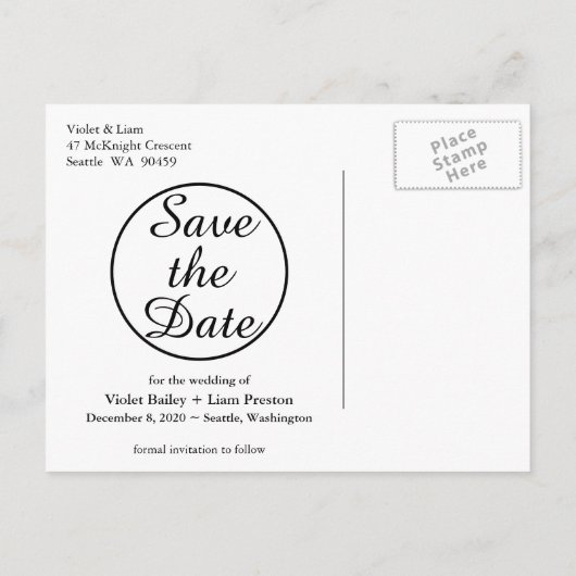 Carte Postale Faire-part Faire part de date moderne - noir (Dos)