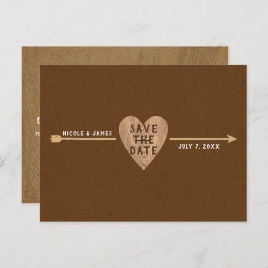 Carte Postale Faire-part Faire part de fiançailles en kraft marron rustique (Devant / Derrière)