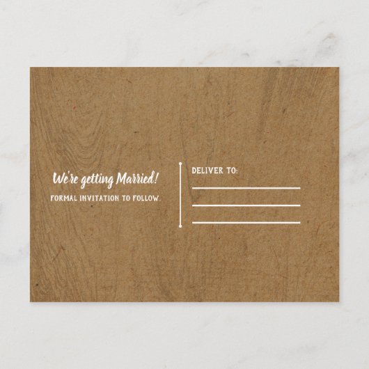 Carte Postale Faire-part Faire part de fiançailles en kraft marron rustique (Dos)