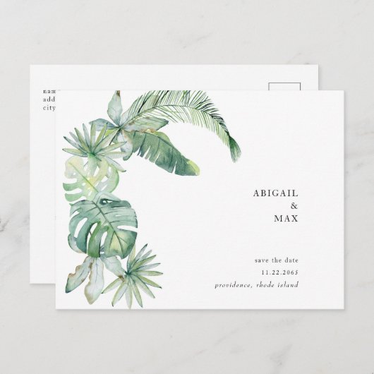 Carte Postale Faire-part Faire part de mariage à feuilles tropicales simple (Devant / Derrière)