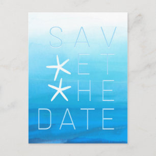 Carte Postale Faire-part Faire part de mariage à la plage aquarelle bleue