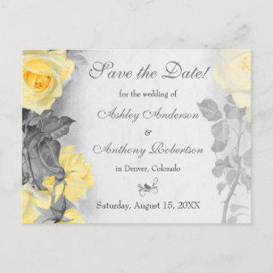 Carte Postale Faire-part Faire part de mariage à la rose grise jaune vintag