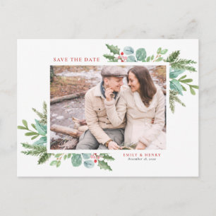 Carte Postale Faire-part Faire part de mariage à l'aquarelle avec feuillage