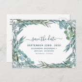 Carte Postale Faire-part Faire part de mariage aquarelle à motif de feuilla (Devant / Derrière)