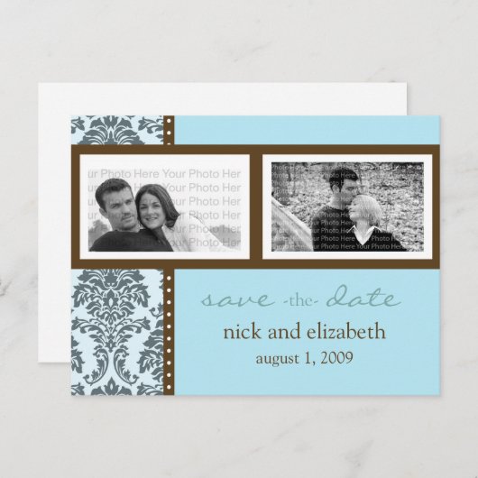 Carte Postale Faire-part Faire part de mariage au chocolat sarcelle baroque (Devant / Derrière)