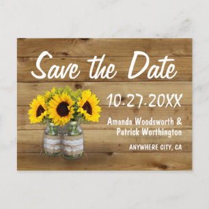 Carte Postale Faire-part Faire part de mariage au tournesol avec pot Mason
