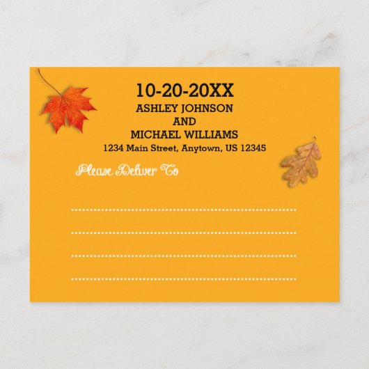 Carte Postale Faire-part Faire part de mariage automnal sur tableau noir (Dos)