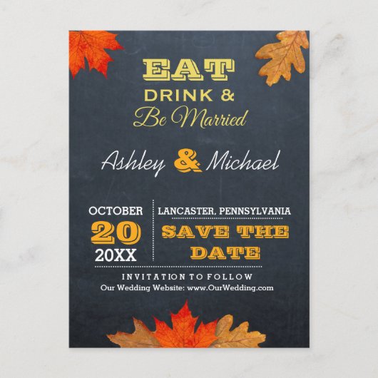 Carte Postale Faire-part Faire part de mariage automnal sur tableau noir (Devant)