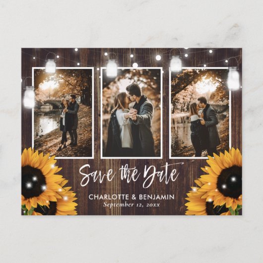 Carte Postale Faire-part Faire part de mariage avec 3 photos Jar Sunflower (Devant)