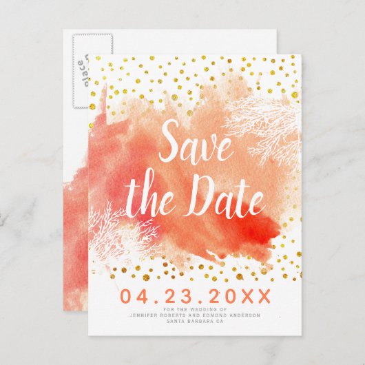 Carte Postale Faire-part Faire part de mariage avec éclaboussure d'aquarell (Devant / Derrière)